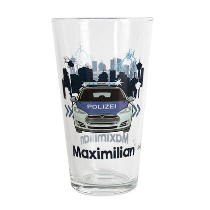 Polizei-Trinkglas für Kinder mit Wunschnamen