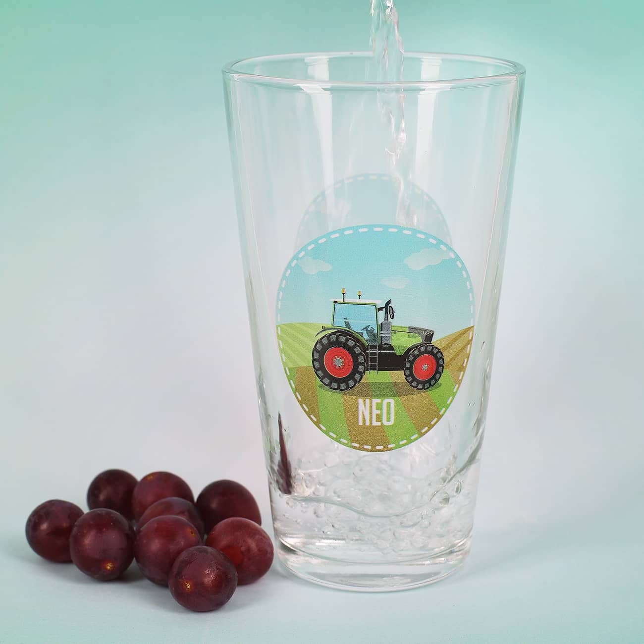 Trinkglas mit Traktor und Name