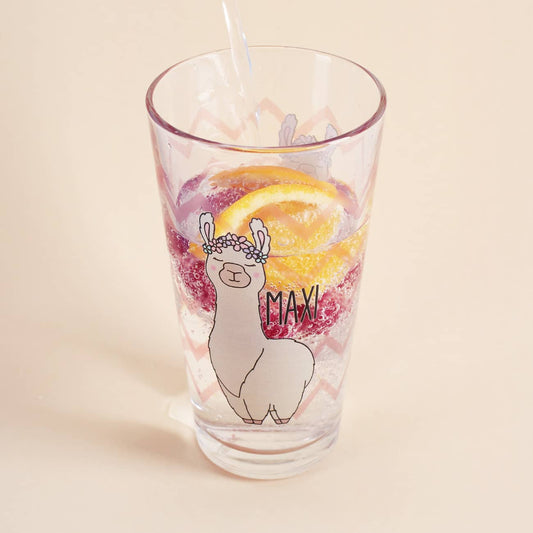 toll bedrucktes Trinkglas mit Lama und Wunschname