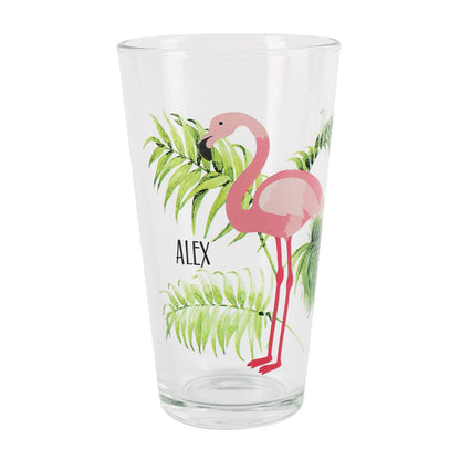 Trinkglas -Tropical- mit Flamingo und Name