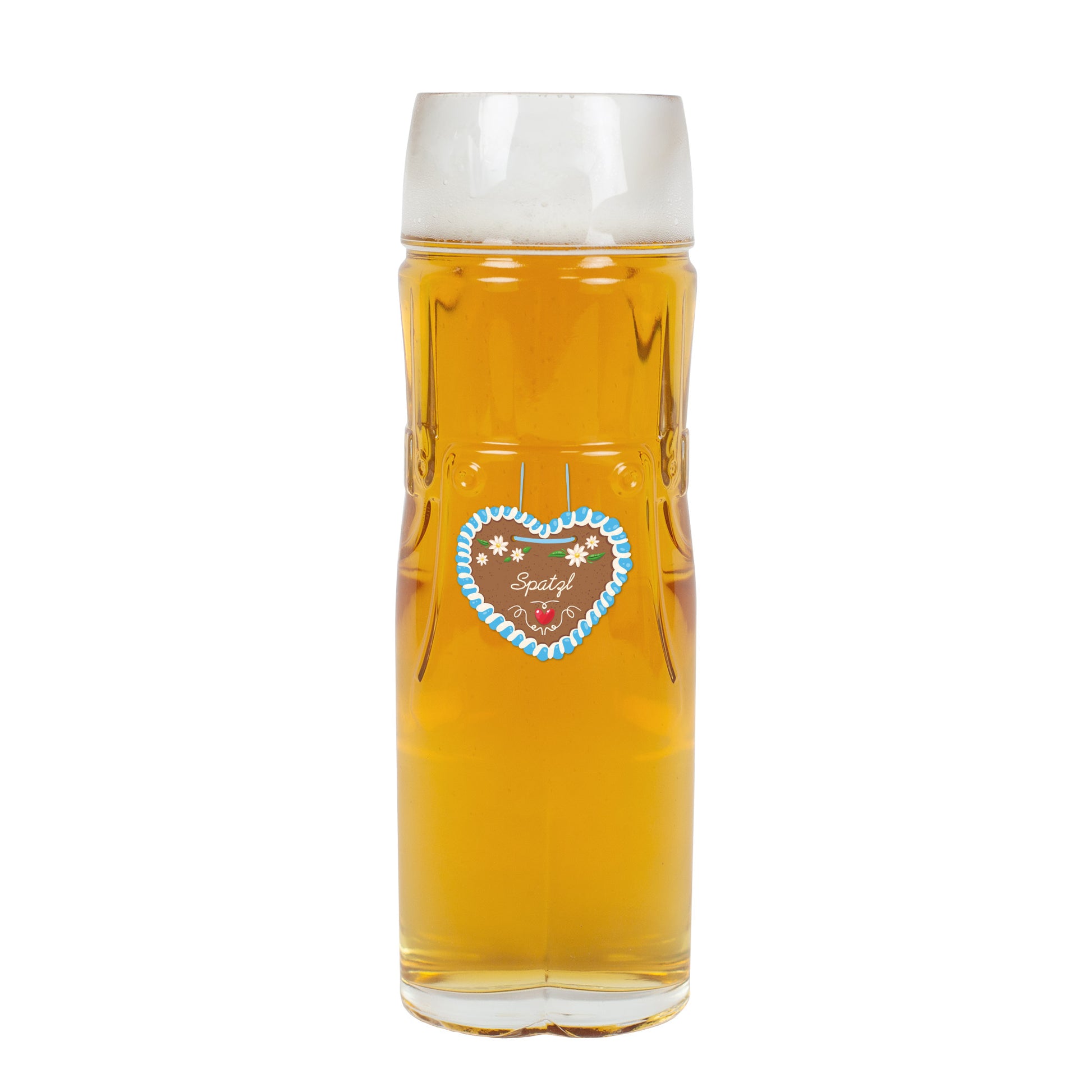 Lederhosen-Bierglas mit Lebkuchenherz und Namen
