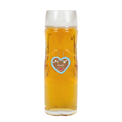 Lederhosen-Bierglas mit Lebkuchenherz und Namen