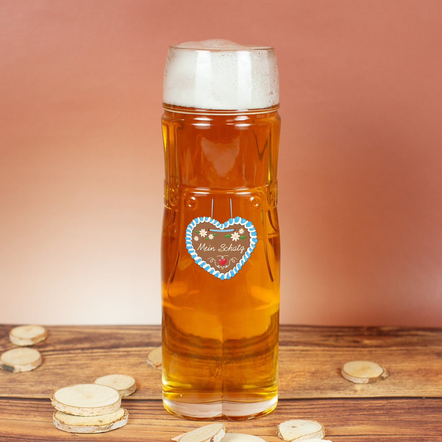Bierglas im Lederhosen-Design mit Herz „Mein Schatz“