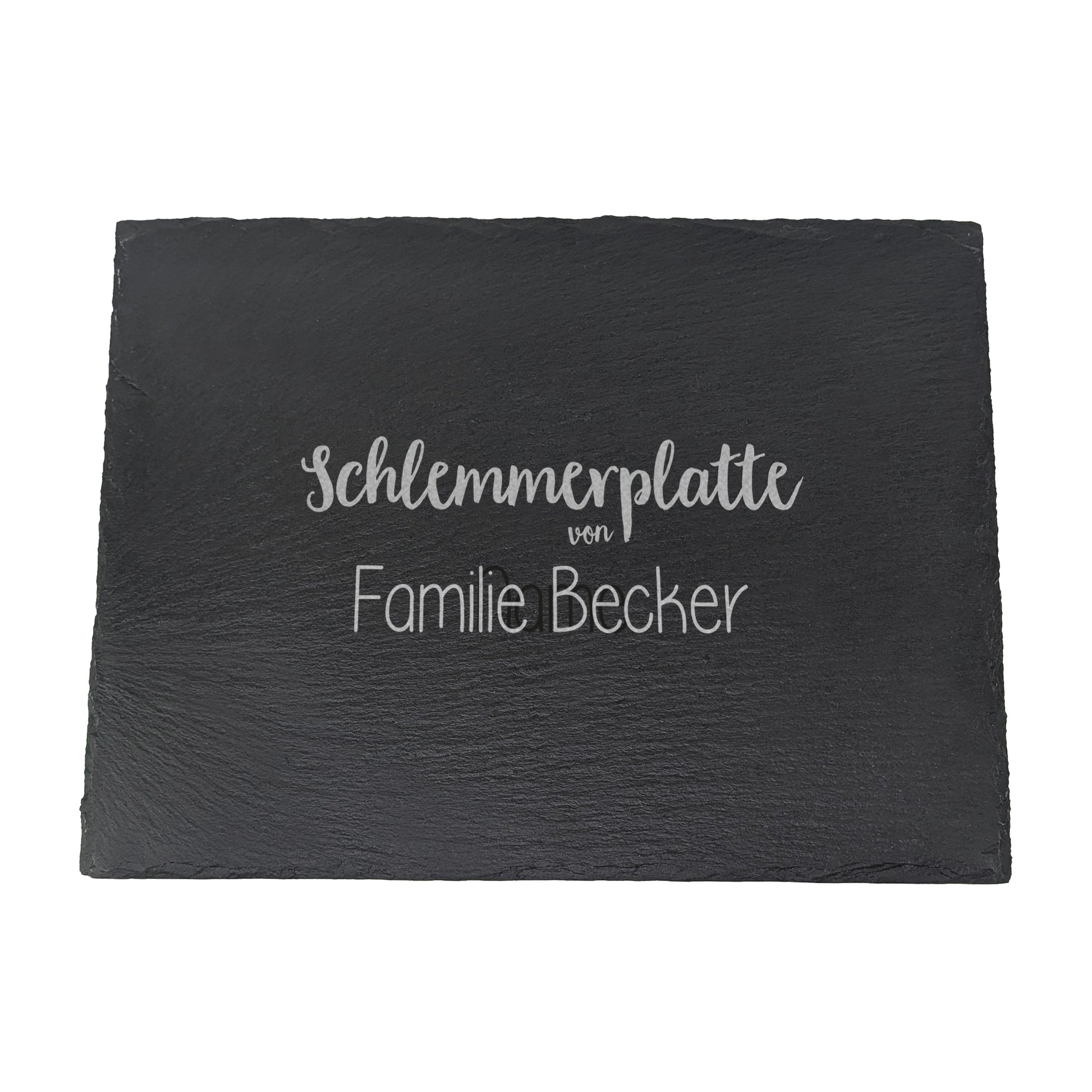 Schieferplatte mit Gravur „Schlemmerplatte von Familie Becker“