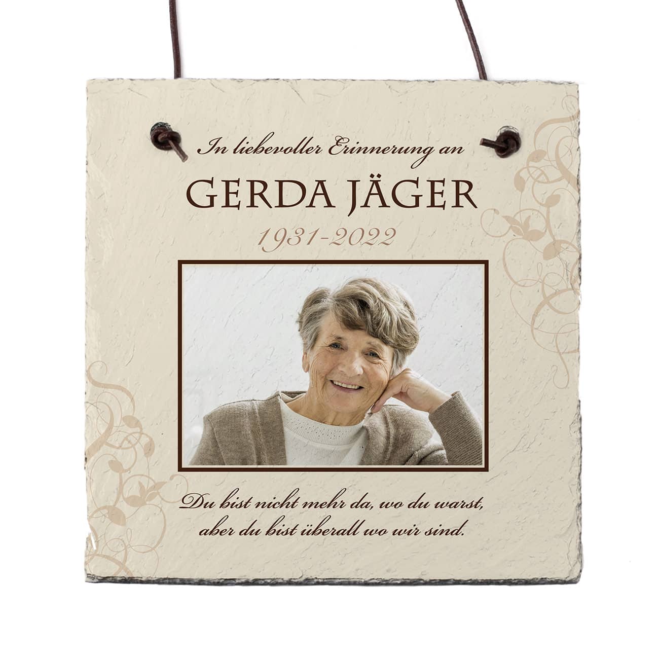 In liebevoller Erinnerung - Schieferplatte mit Foto, Name und Datum