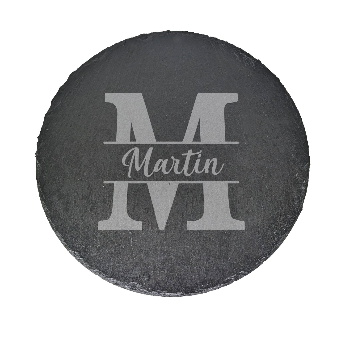 Freigestellte Schieferplatte mit Gravur Martin und großer Initiale M