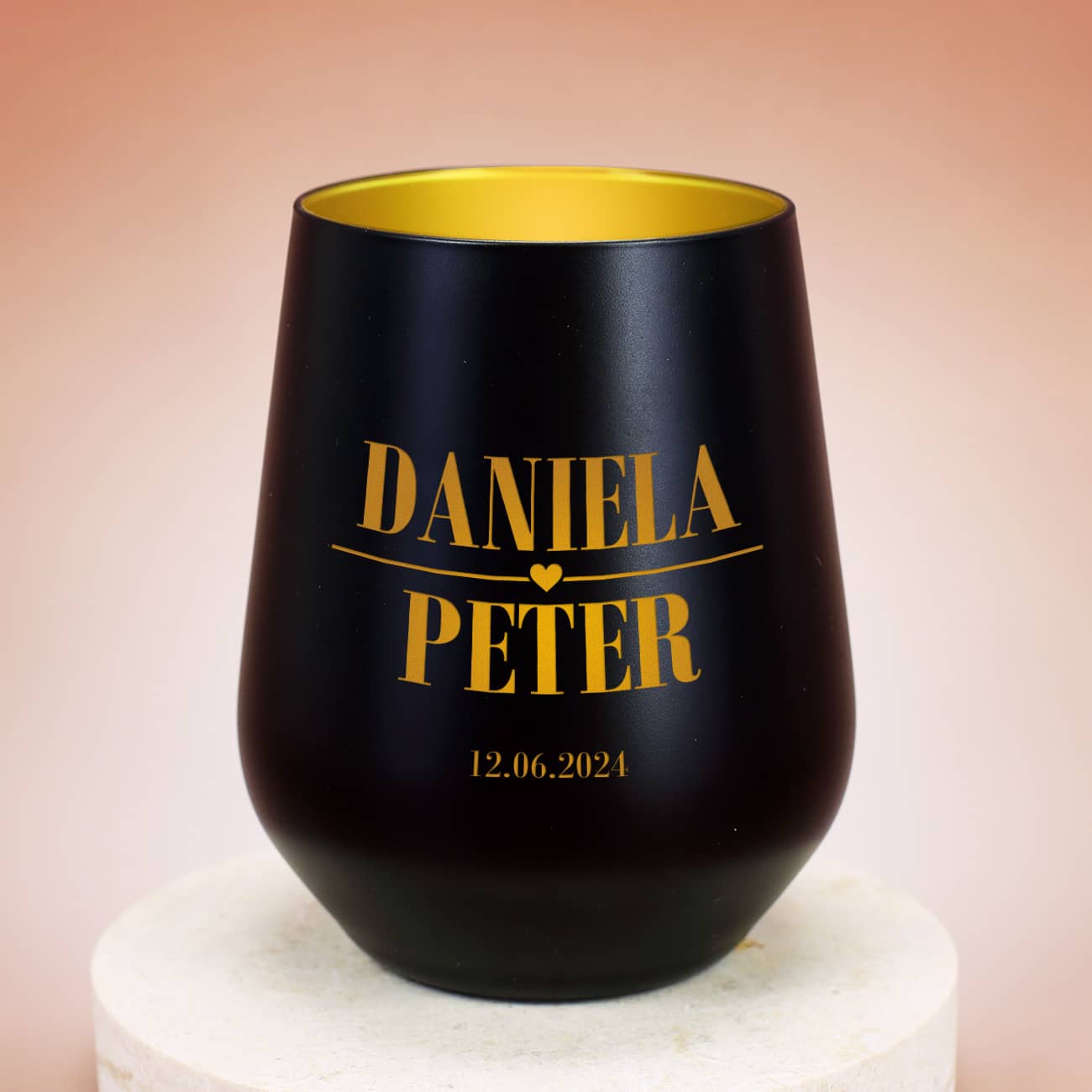 Windlicht in Weiß und Gold mit Namensgravur und Wunschdatum