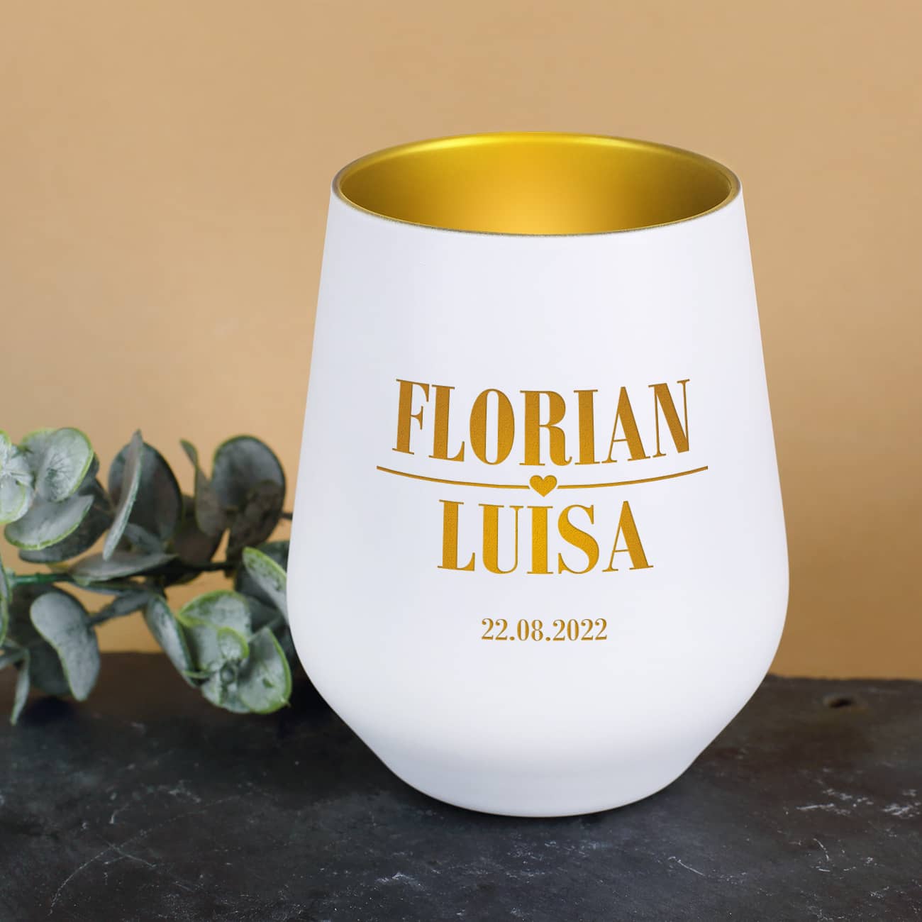 Teelicht für Paare mit Namen und Datum graviert