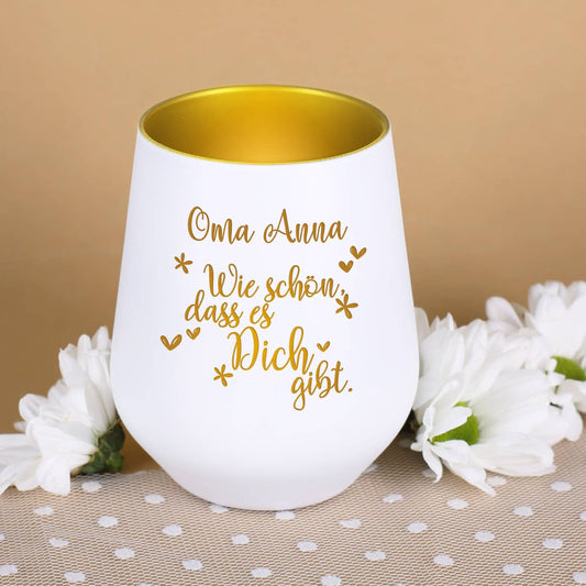 Weiß-goldenes Windlicht mit personalisierter Gravur