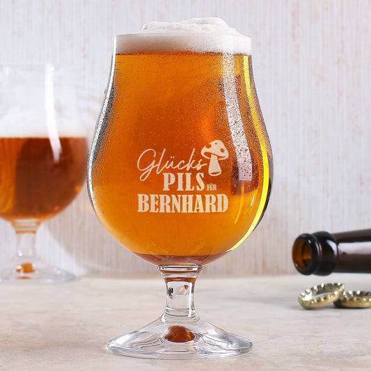 Persönliches Bierglas mit Glückspilsgravur