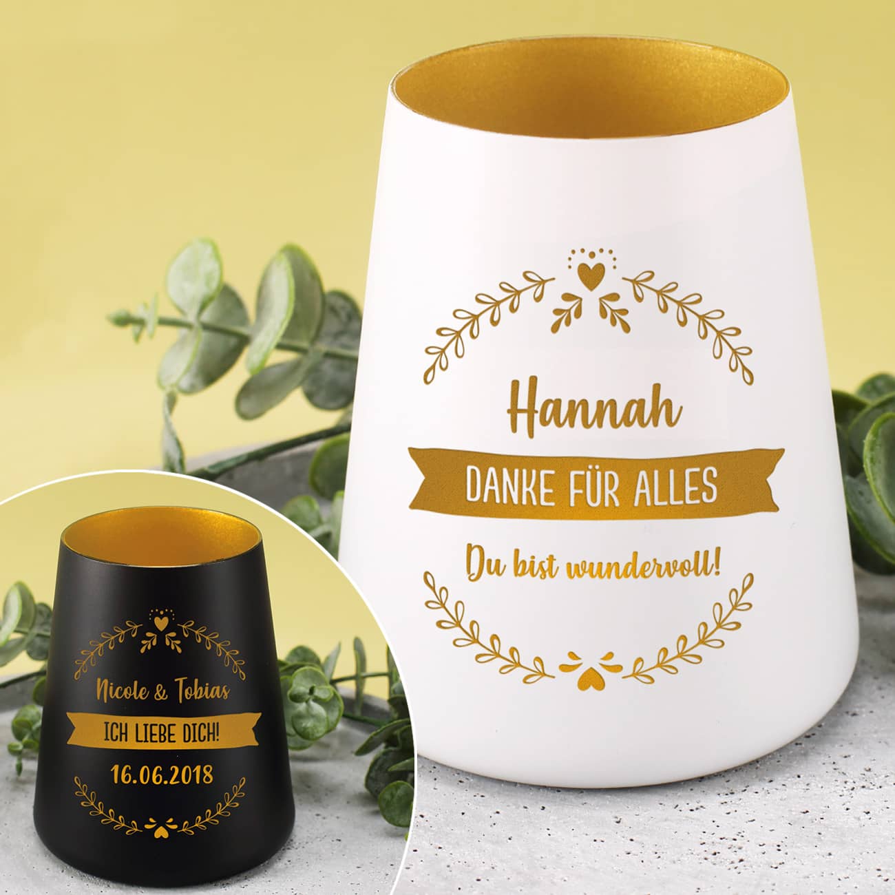 personalisiertes Windlicht mit Gravur