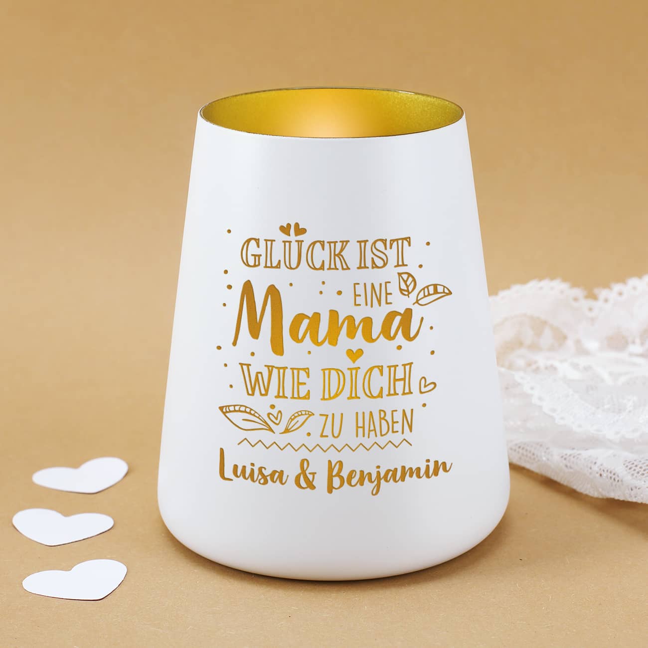 Windlicht für Mama mit Text personalisiert