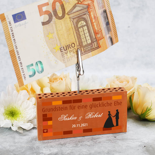 Ziegelstein als Geldclip zur Hochzeit