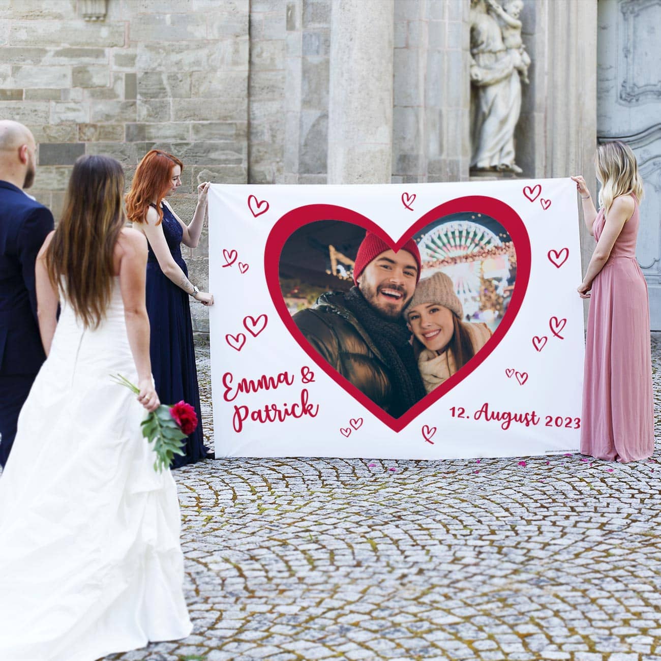 Großes Textilbanner mit Ihrem Foto in Herzform