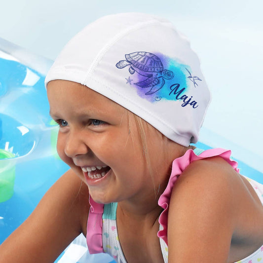 Badekappe mit Watercolor-Schildkröten Motiv und Wunschname