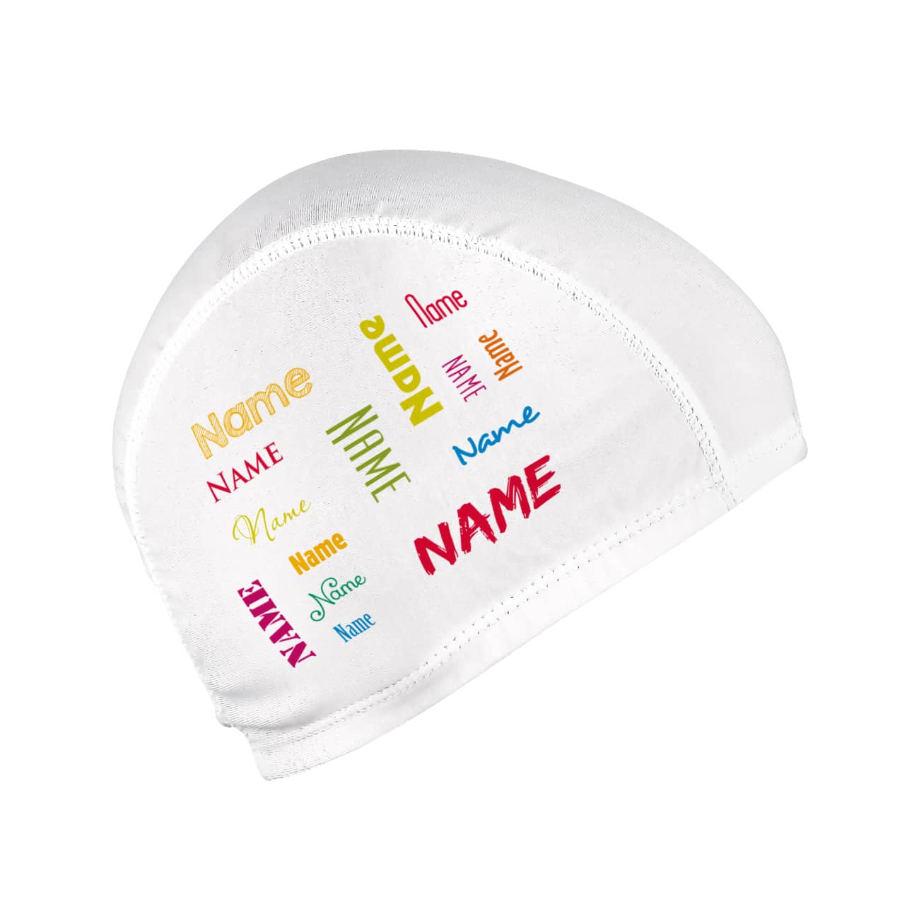 Badekappe für Kinder mit Wunschname in bunten Farben und verschiednen Schriften
