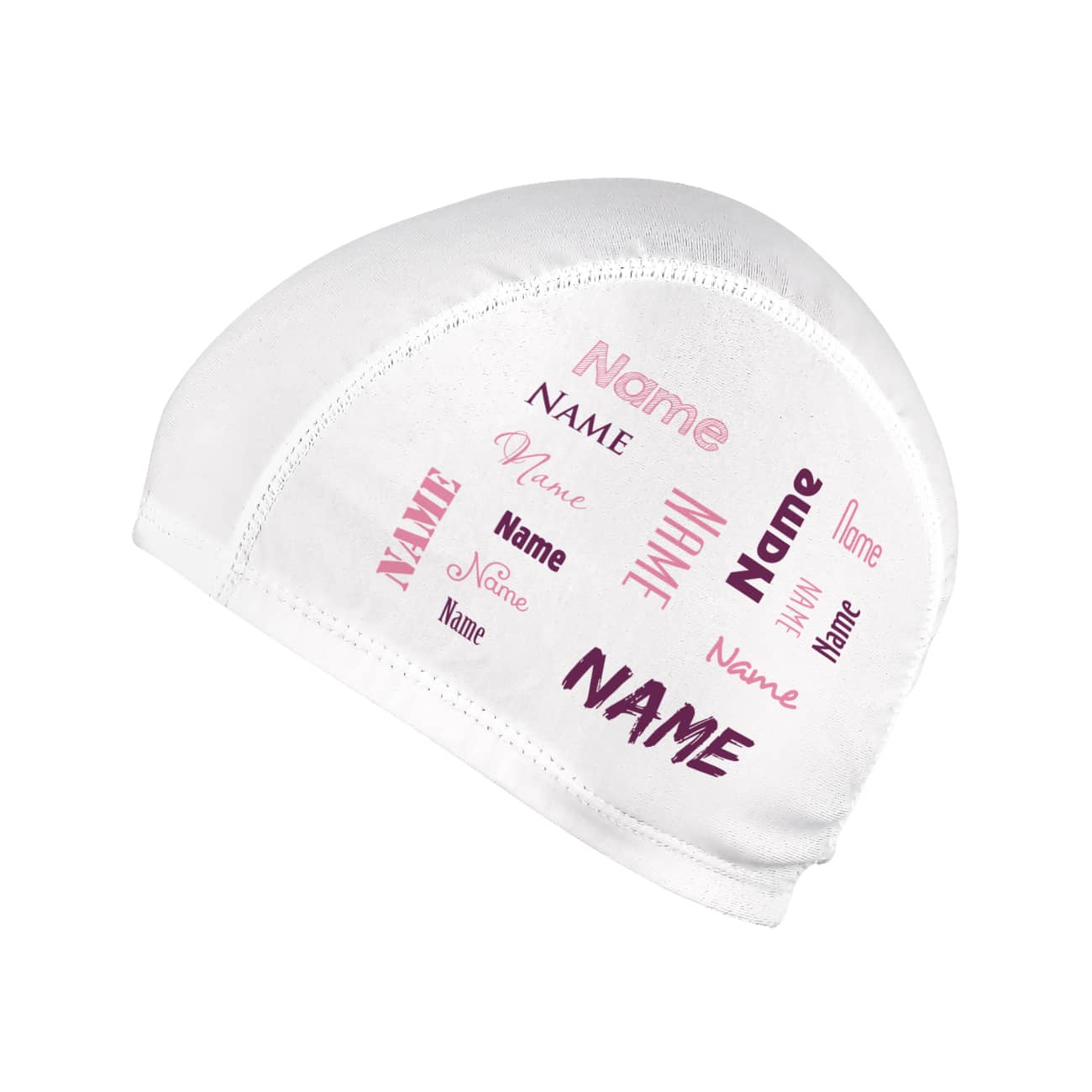 Badekappe für Kinder mit Wunschname in rosa-lila und verschiednen Schriften