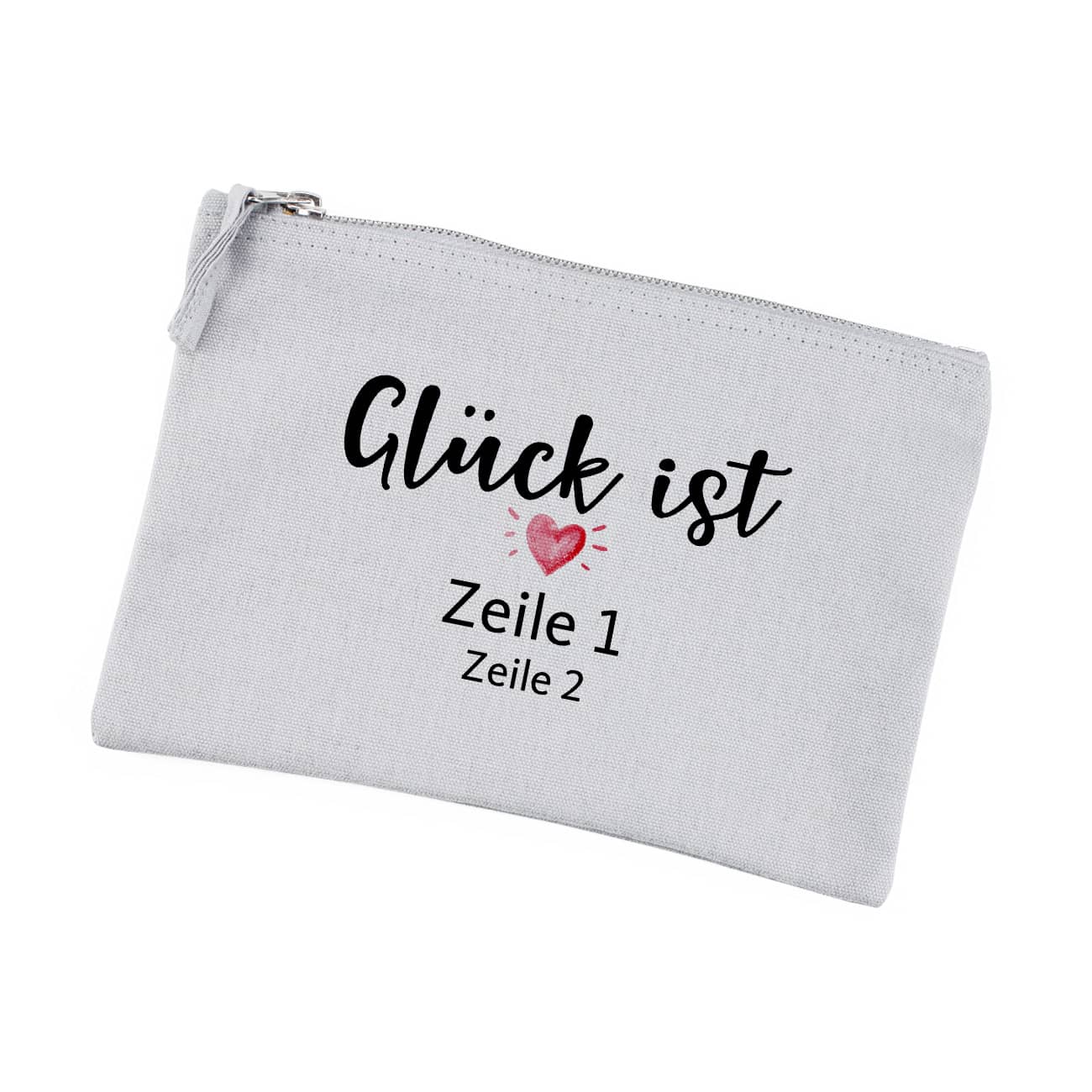 Glück ist... Beautycase mit zwei Zeilen Wunschtext
