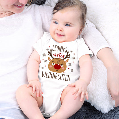 Babybody zu Weihnachten mit Name und Rentier