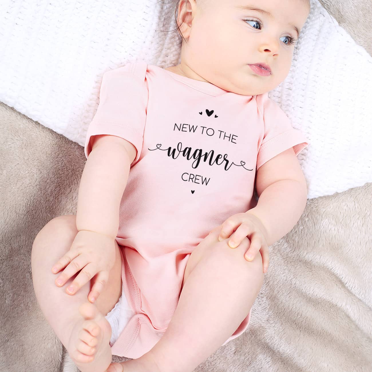 Rosa Babybody -New to the Crew- persönlich bedruckt