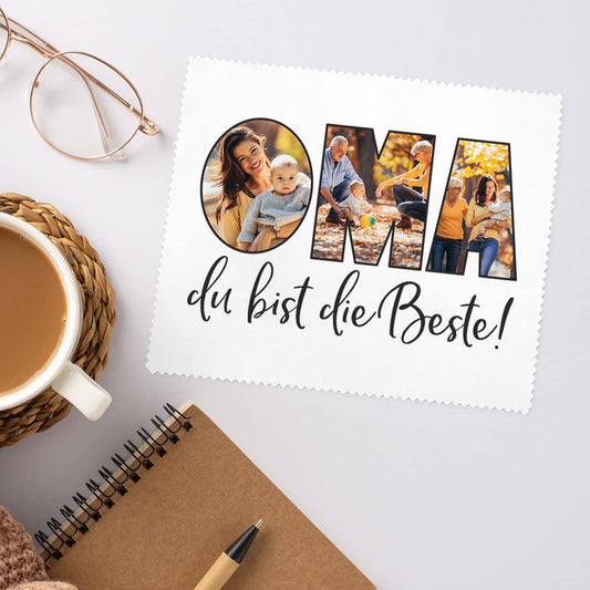 Brillenputztuch für die Beste Oma mit 3 Fotos