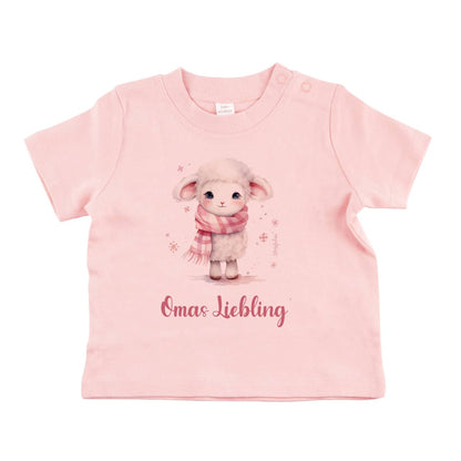 Weihnachtsgeschenk - Babyshirt in Rosa mit Schäfchen und Wunschtext