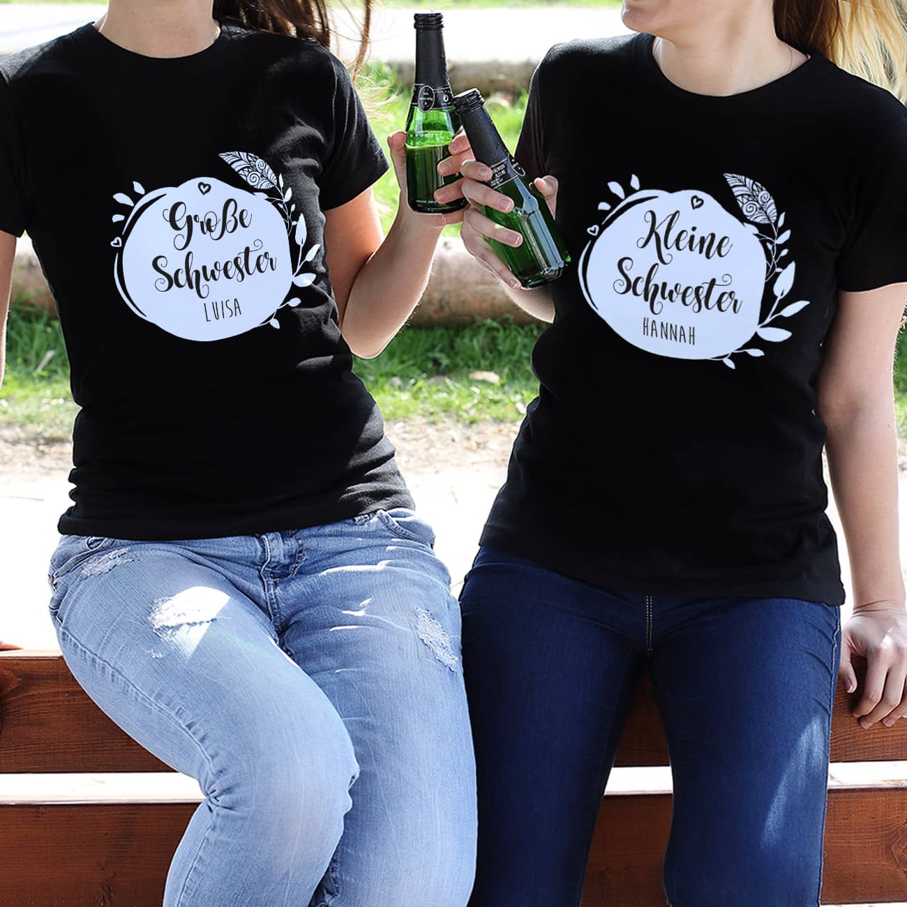 Schwestern T-Shirt mit Name - kleine, mittlere, große Schwester