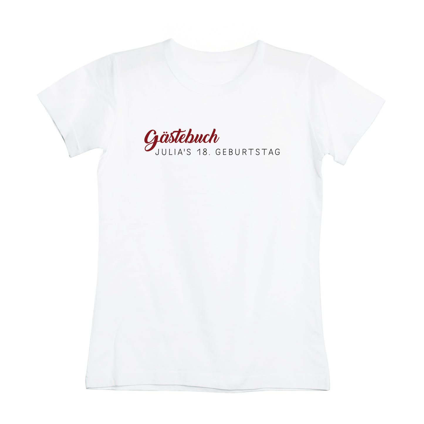 Freigestelltes T-Shirt mit rotem Aufdruck – Vorderseite vollständig sichtbar