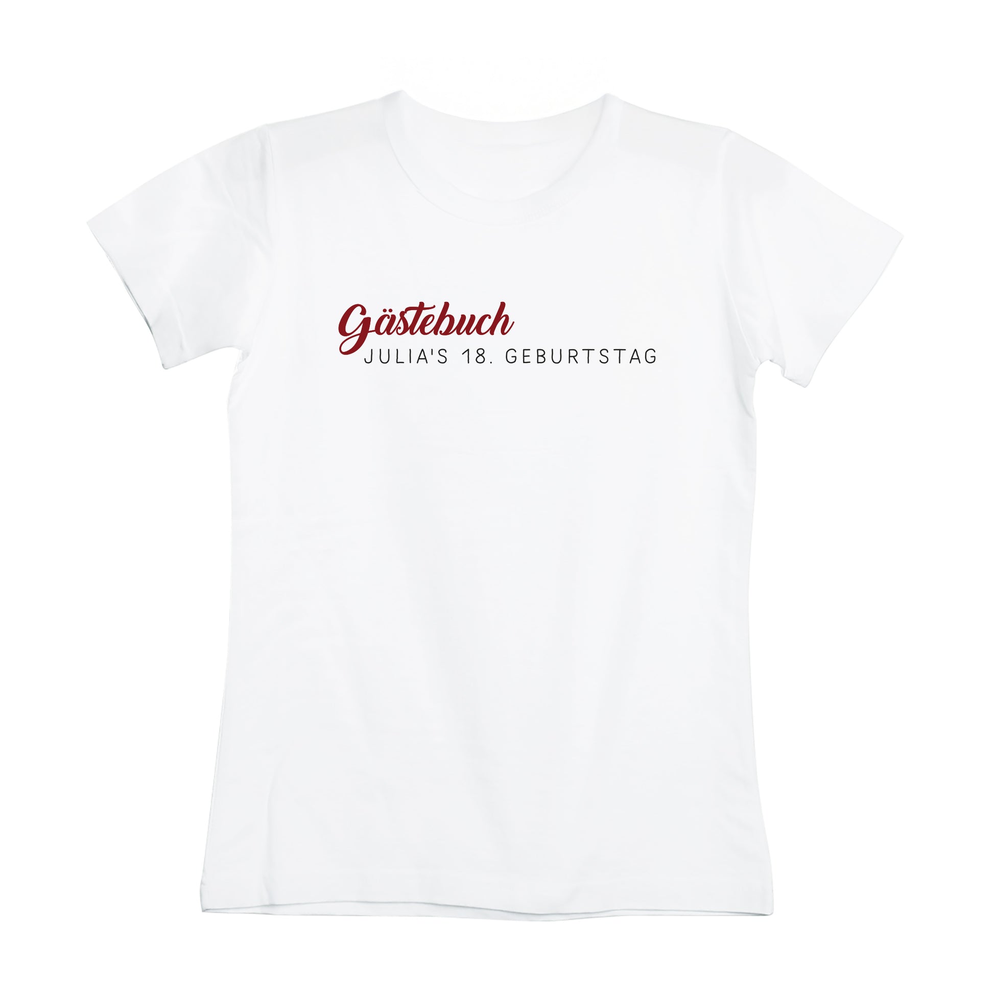 Freigestelltes T-Shirt mit rotem Aufdruck – Vorderseite vollständig sichtbar