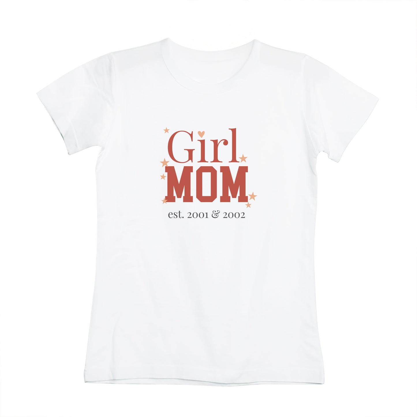 Weißes Damen T-Shirt „Girl Mom“ mit personalisierter Jahreszahl und modernem Schriftzug