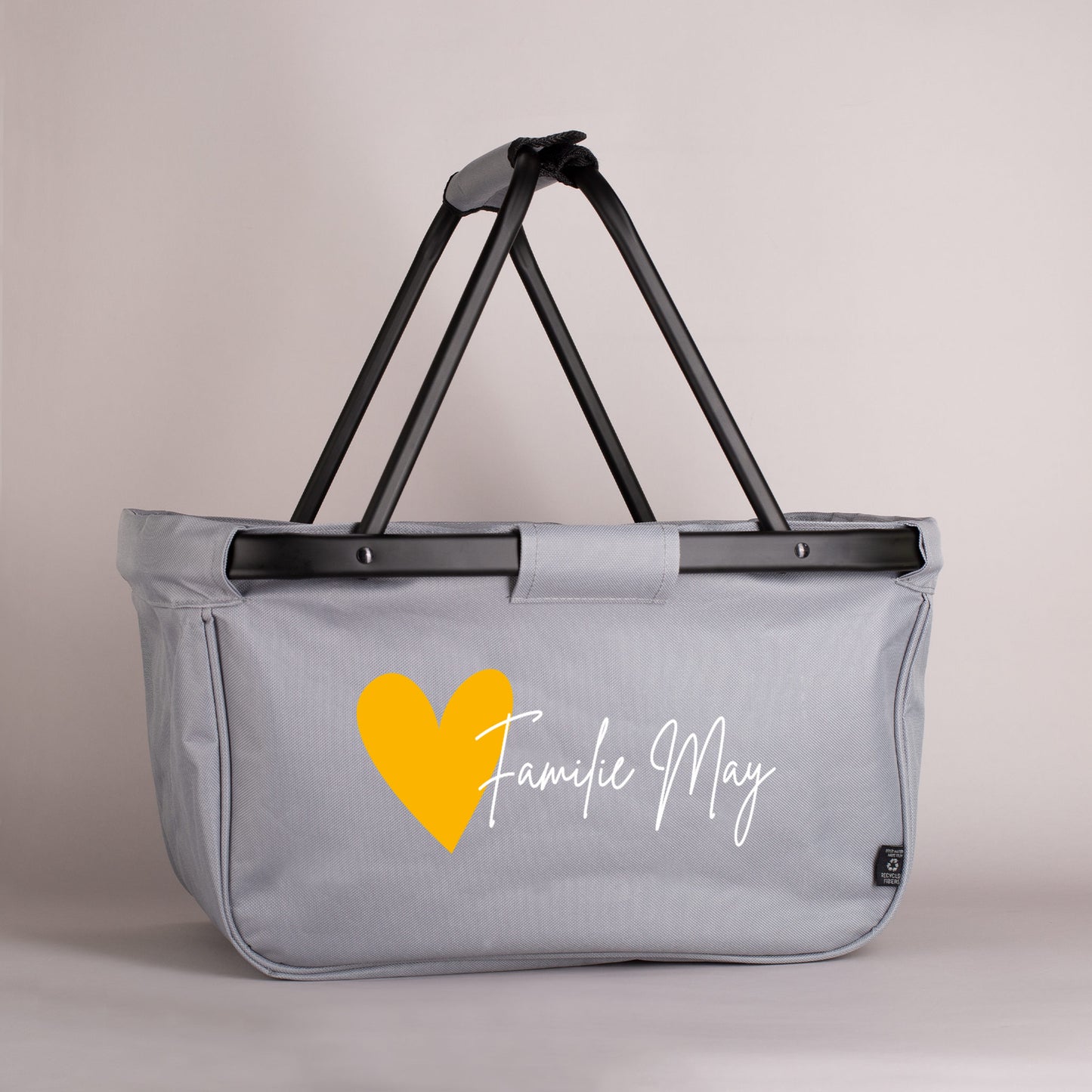 Faltbarer Einkaufskorb mit Herzmotiv und Wunschtext