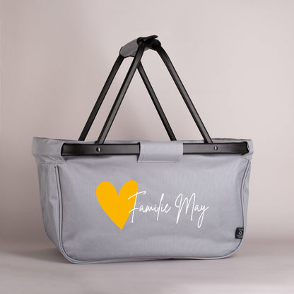 Faltbarer Einkaufskorb mit Herzmotiv und Wunschtext