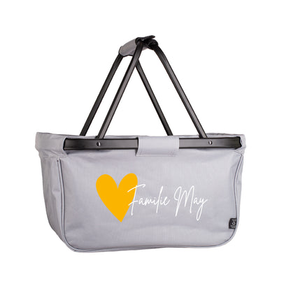 Faltbarer Einkaufskorb mit Herzmotiv und Wunschtext