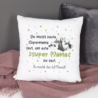 Flauschiges Dekokissen mit Super Mama Spruch und Wunschtext Du machst das toll Mama