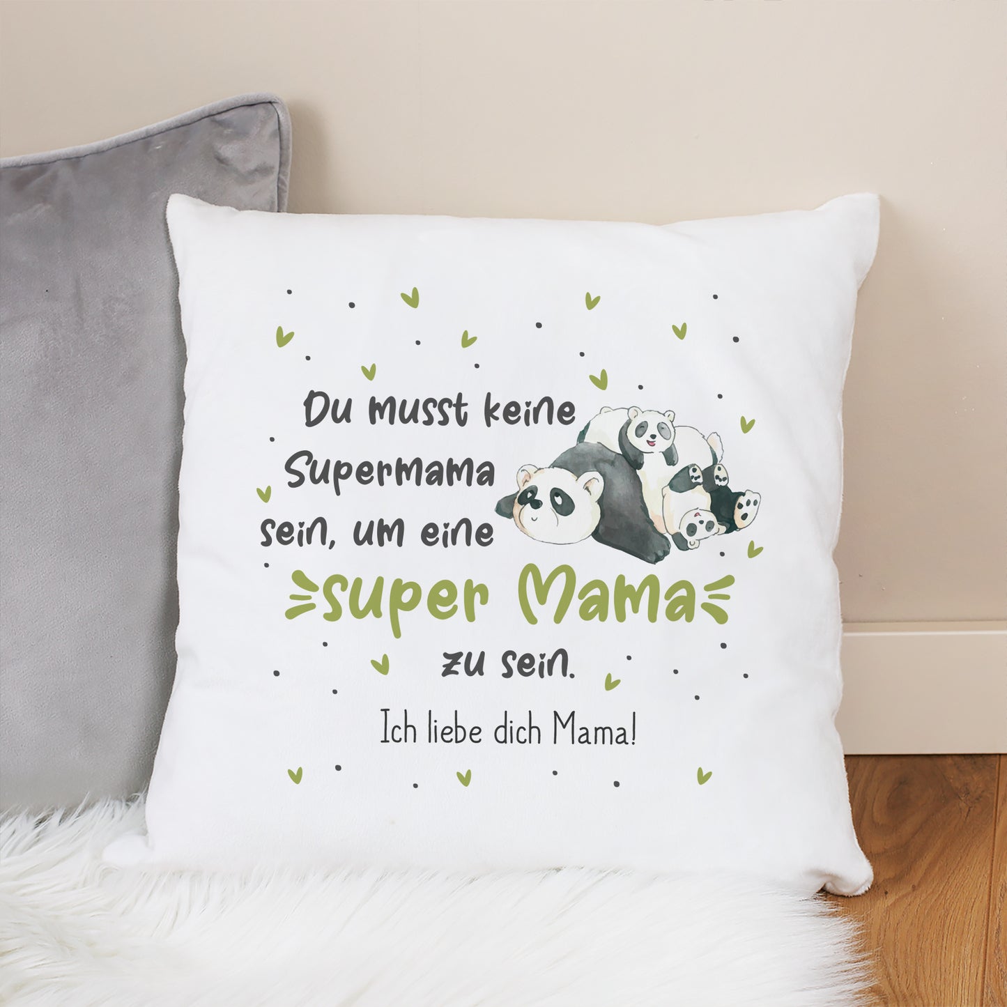 Kuschelkissen für Mama mit Panda Motiv und personalisiertem Text Ich liebe dich Mama