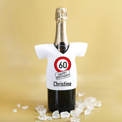 Neopren Flaschenkühler zum Geburtstag mit Verkehrszeichen, Alter und Name