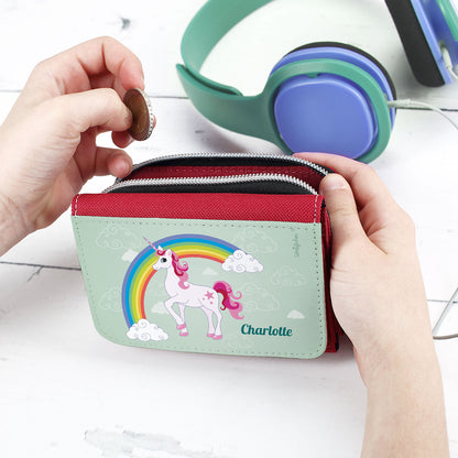 personalisierte Kinder-Geldbörse in rot mit Einhorn-Aufdruck