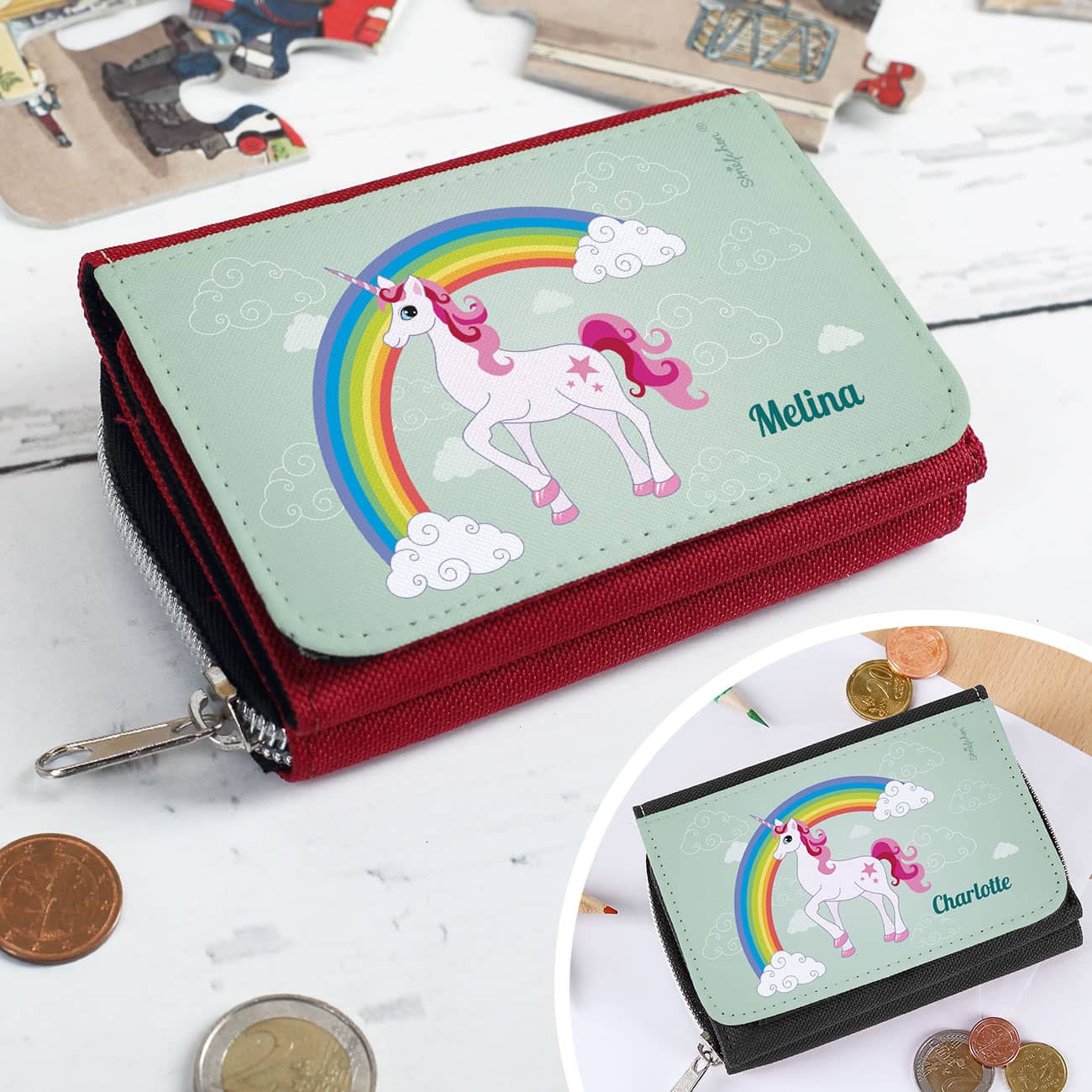 personalisierte Geldbörse für Kinder mit Einhorn
