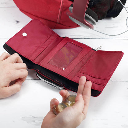 Rote Geldbörse für Kinder mit vielen Fächern für Münzen, Scheine und Karten