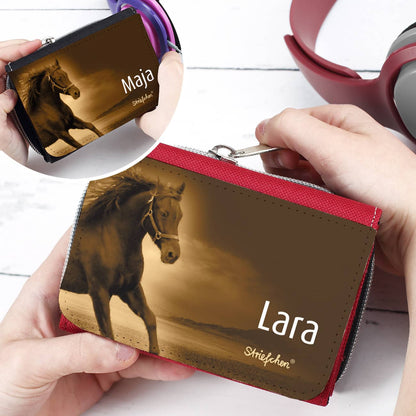 rote oder schwarze Geldbörse mit Pferd und Wunschname