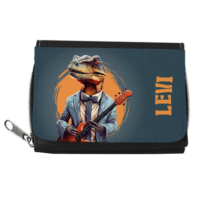 Kindergeldbörse mit coolen Dino und Namensaufdruck als Geschenk zur Einschulung