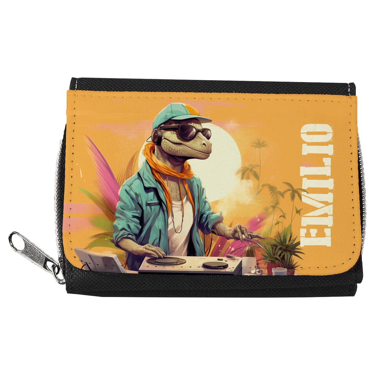 Tolle Geldbörse für Kinder mit DJ-Dino und Name bedruckt