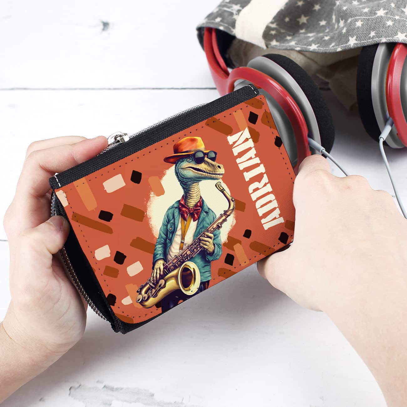 Hammermäßige Geldbörse für Kinder mit tollem Jazz-Dino und Ihrem Wunschnamen