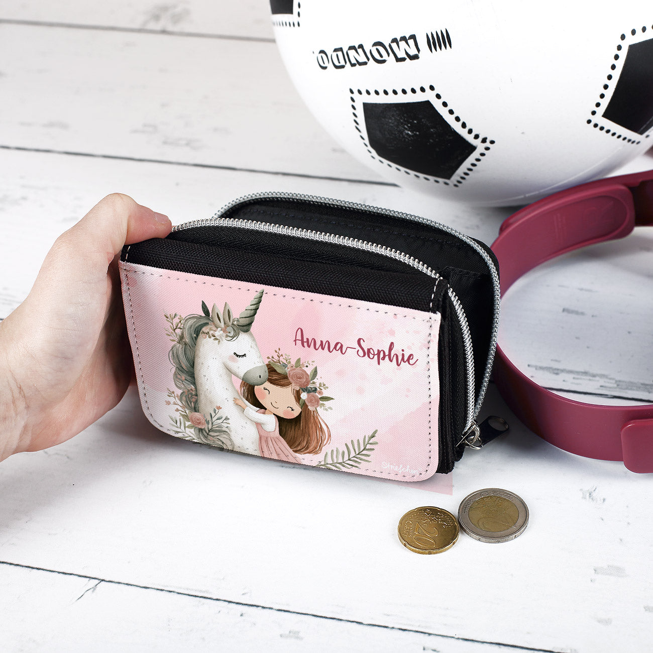 Geldbörse mit Einhorn & Blumenmädchen und Wunschname personalisiert
