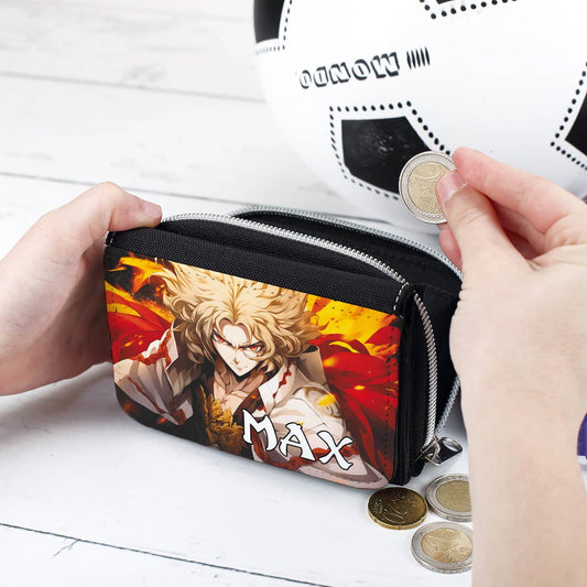 Coole Geldbörse mit Flammenkrieger und Name bedruckt