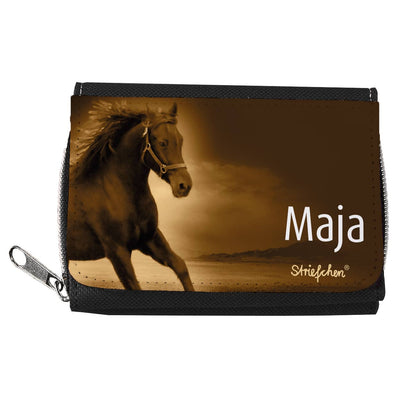 Schwarze Kindergeldbörse mit Pferd und Name