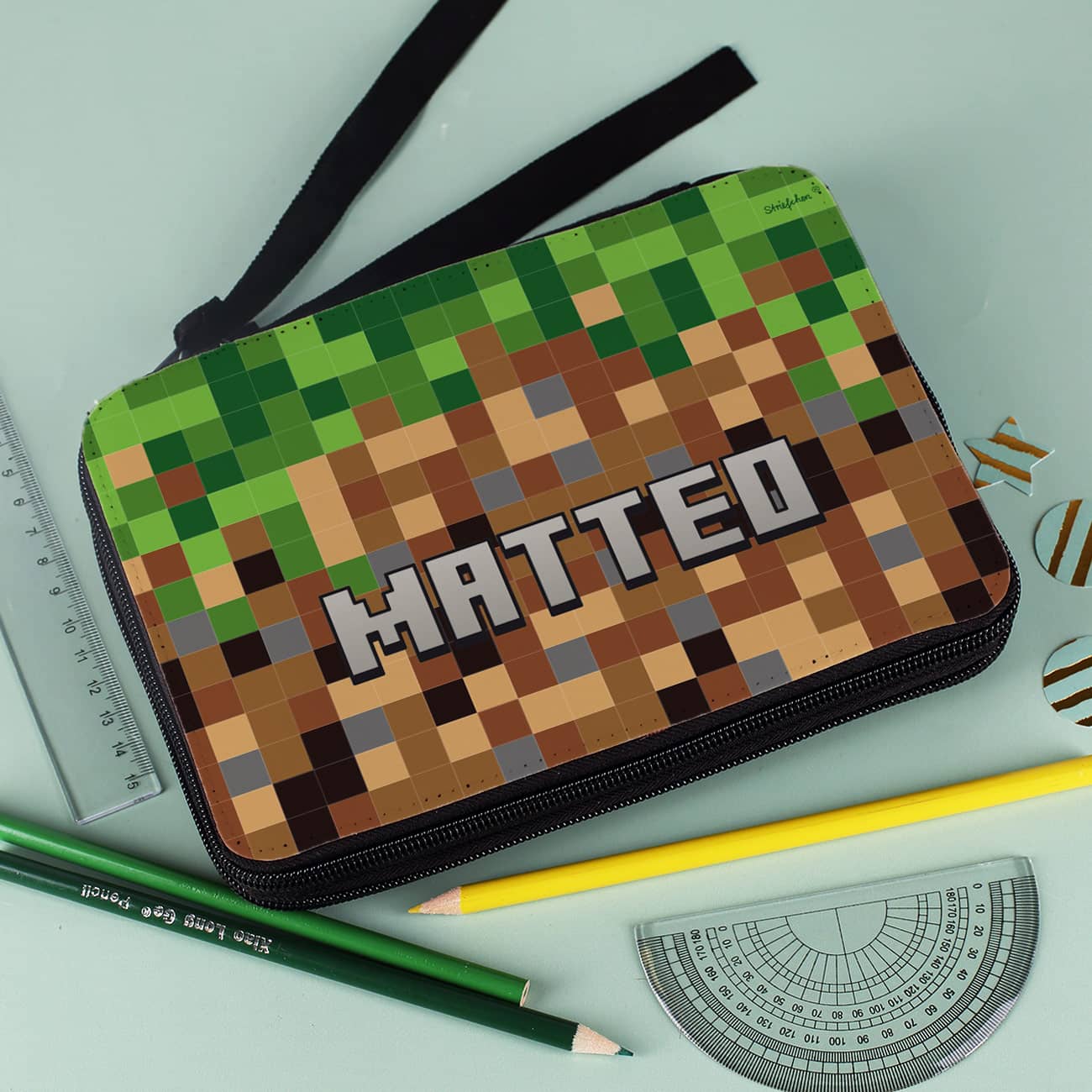 Gefüllte Federmappe Minecraft-Motiv mit Name