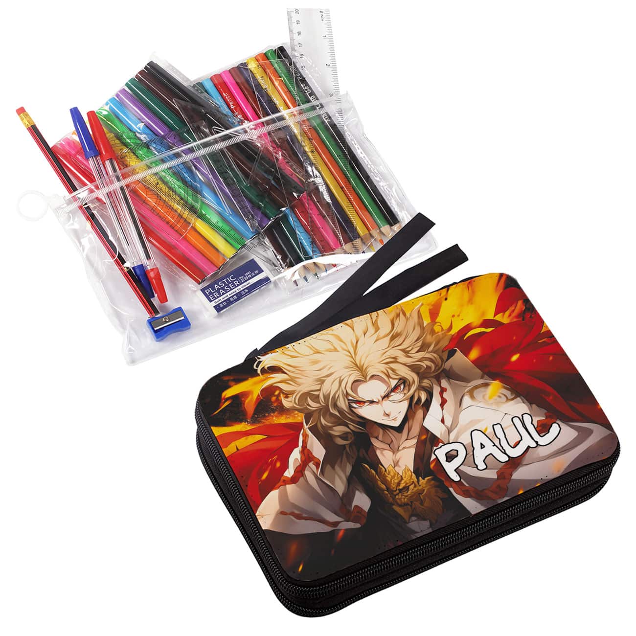 Federmappe mit Füllung bedruckt mit Krieger, Flammen und Ihrem Wunschnamen