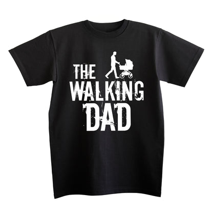 Detailansicht des Shirt-Designs „The Walking Dad“ mit Vater und Kinderwagen Motiv, Nahaufnahme