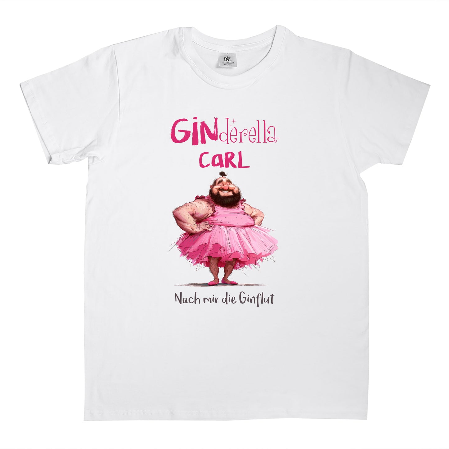 Freigestelltes Bild des GINderella-Shirt – rosa Motiv, Wunschname und Gin-Spruch